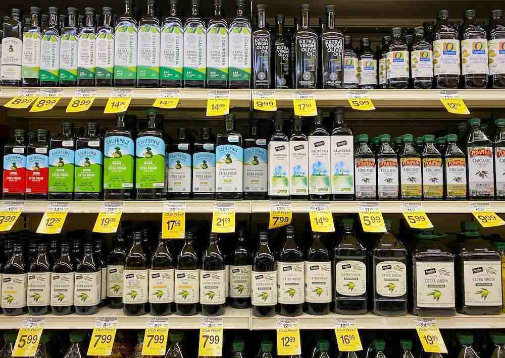 Store shelves of olive oil